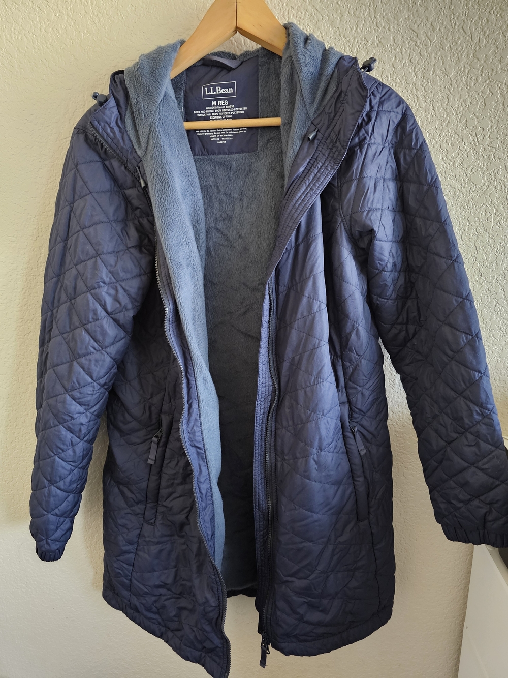 L.L. Bean Fleece-Lined PrimaLoft Quilted Parka Coat Navy M Regular